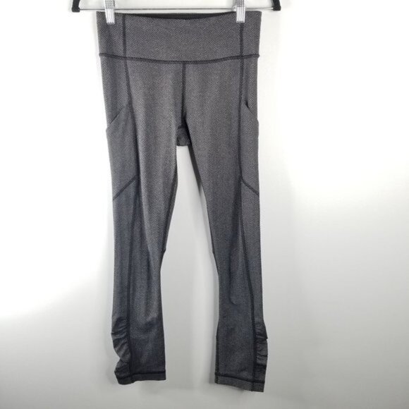 Lululemon Pace Rival Crop 22" Leggings Size 4 Giant Herringbone Heathered Black - Picture 3 of 8